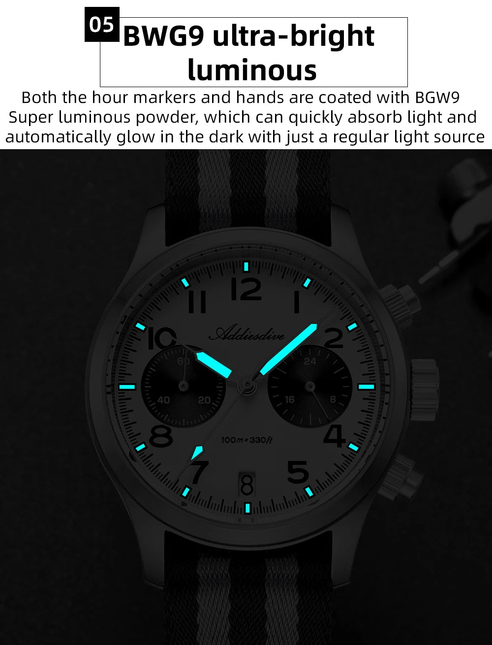 ADDIESDIVE 2025 Novo Relógio Masculino Panda Eye Retro de Luxo VK64 Quartz, Cronógrafo Desportivo para Homem, 100M Impermeável, Luminoso