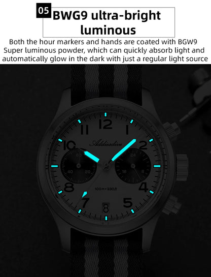 ADDIESDIVE 2025 Novo Relógio Masculino Panda Eye Retro de Luxo VK64 Quartz, Cronógrafo Desportivo para Homem, 100M Impermeável, Luminoso