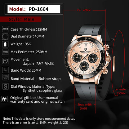 2026 New PAGANI DESIGN PD-1664 Meteorite Dial Fashion Men Quartz Wristwatches 100M Sapphire Glass Chronograph relogio masculino