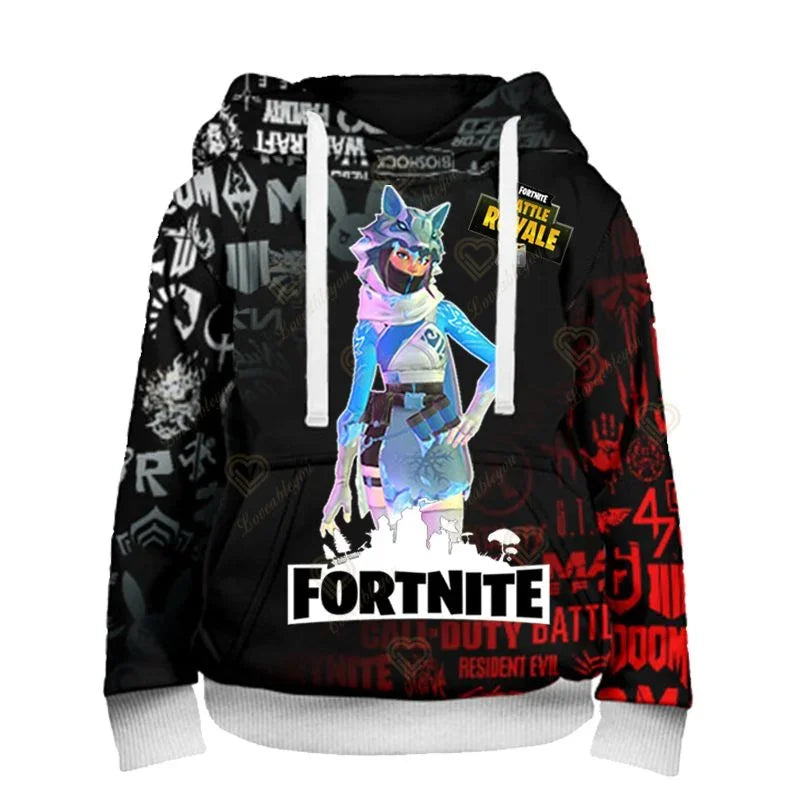 Sweatshirt com Capuz para Fãs de Fortnite, Impressão 3D Battle Royale, Cosplay Victory, para Homem, Mulher e Criança, Streetwear com Capuz