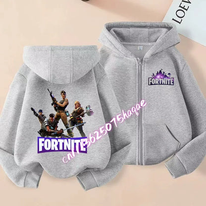 Casaco Outdoor Infantil Cartoon FORTNITED para Rapariga e Rapaz, Sweatshirt com Fecho, Corta-Vento Fino de Alta Qualidade para Outono, Peça Superior de Vestuário