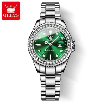 OLEVS 9945 Original Diamond Quartz Watch for Women Luxury Elegant Ladies Watches Stainless Steel Waterproof Women's Wristwatches