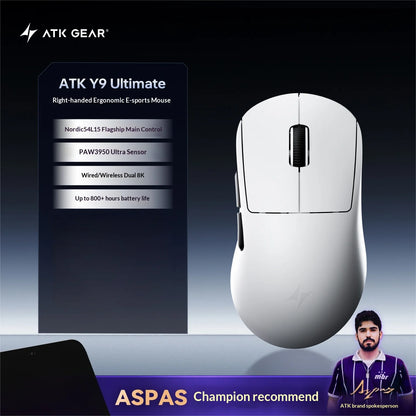 Rato Gaming Sem Fios ATK Dragonfly Y9 PAW3950 Ultra Nordic54L15 8Khz de Alto Desempenho para Computador, Escritório e Acessórios de Rato