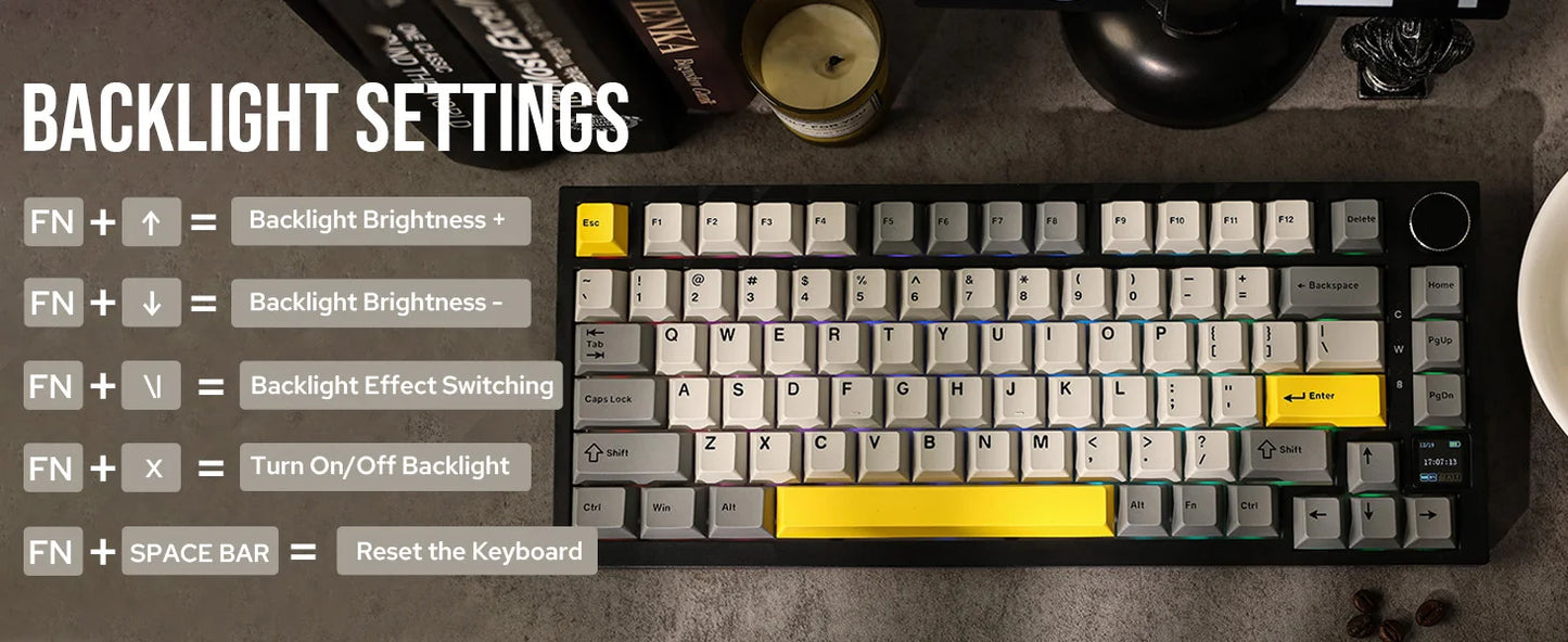 Teclado mecânico Ajazz AK820 Pro 75% com montagem gasket, Bluetooth 5.1/2.4G sem fios/com fios e ecrã TFT para Mac/Win