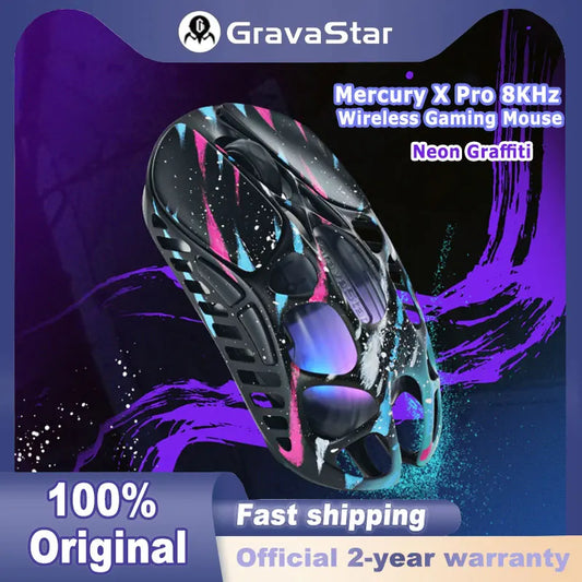 GravaStar Mercury X Pro trijų režimų belaidė žaidimų pelė, 8K imtuvas, lengvas magnio lydinio korpusas, ilga baterijos veikimo trukmė, RGB žaidimams
