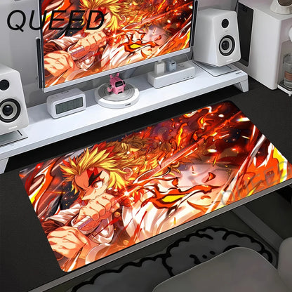 Tapete de Secretária para Computador e Teclado, Tapete de Rato Anime com Rapariga Kawaii, 900x400mm, Borracha Antiderrapante, Demon Slayers XL