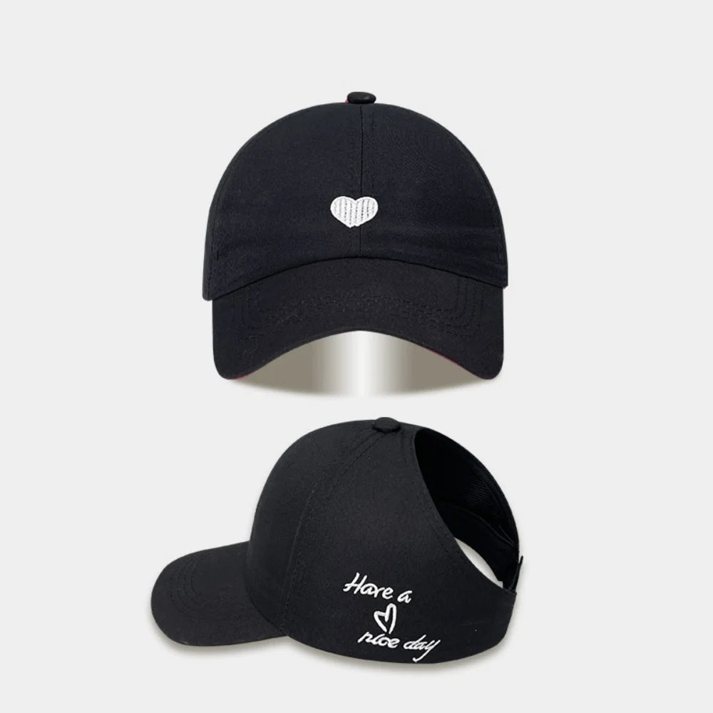 New Love Heart Baseball Cap Female High Ponytail Hat Hollow Empty Top Sun Protection Outdoor Sport Visor Adjustable Travel Cap