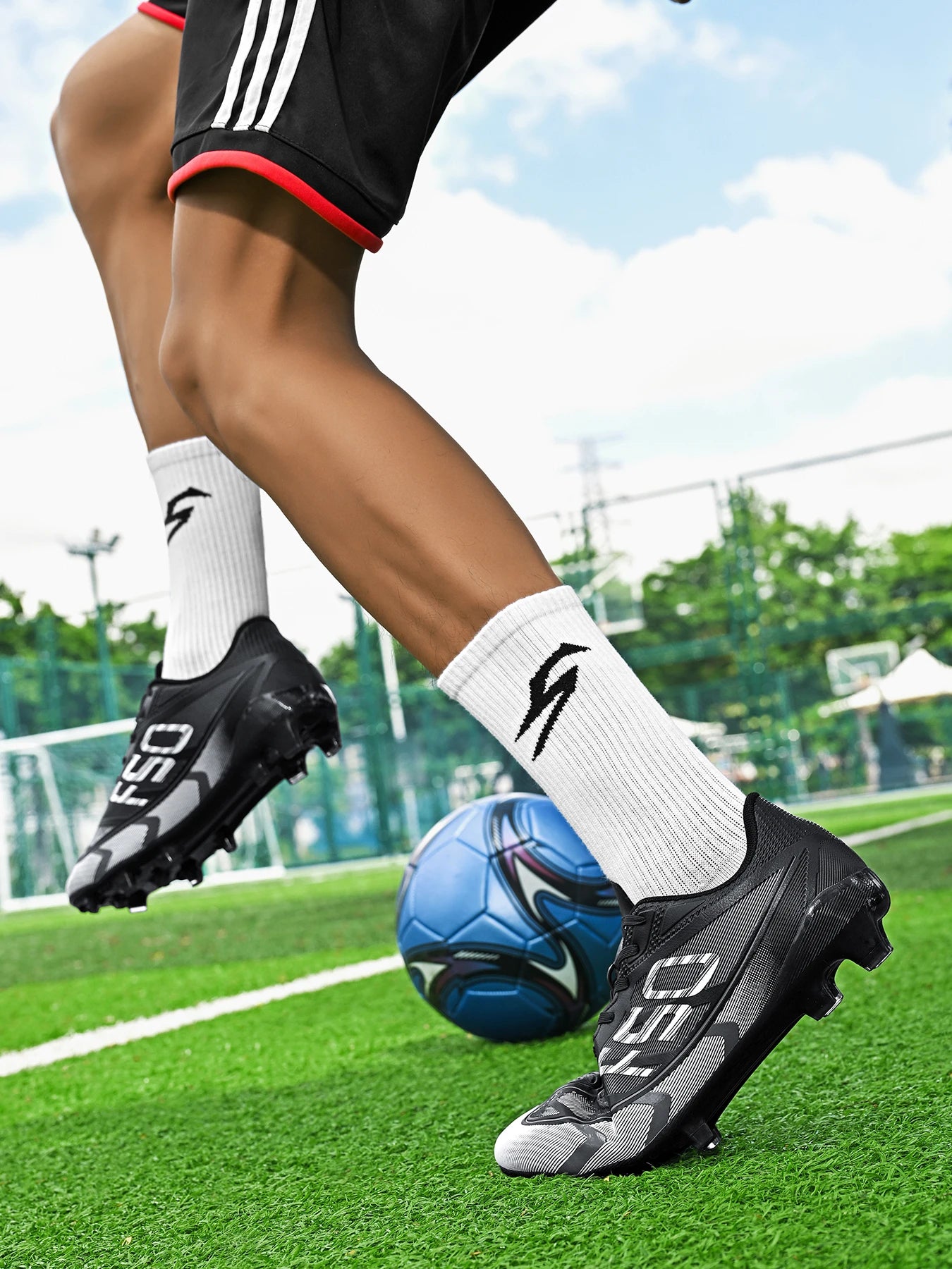 AG/FG Football Boots Kids Youth Teenagers PU+Fabric Upper TPU Sole Non-Slip Firm Ground Training