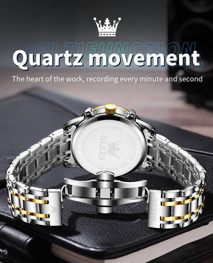 Relógio de Homem OLEVS 5529 de Marca Top Luxury, Impermeável, Luminoso, em Aço Inoxidável, com Fase Lunar e Código de Temporização, Novo Relógio de Quartzo para Homem