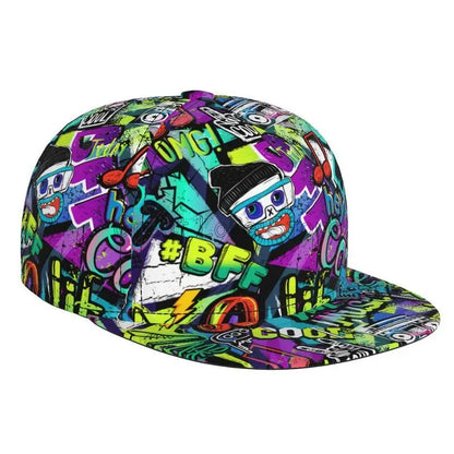 Farverig baseballcap med graffitikunst-print, justerbar snapback-kasket til mænd og kvinder, unisex hiphop-kasketter med flad skygge