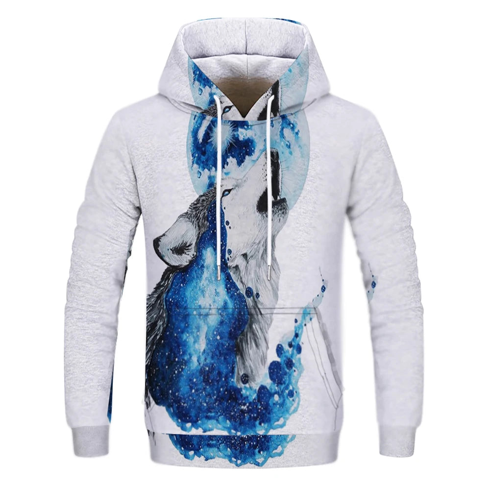 New Fashion Animal 3D Printed Hoodie Men and Women Personalized Design Sweatshirt Snow Double Wolf Harajuku Oversized Hoodie