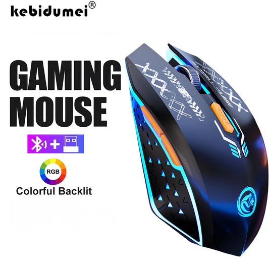 Bluetooth Wireless Mouse Dual-Mode Rechargeable RGB Mouse, Silent Bluetooth Wireless Mouse with 2.4G USB, 1600 DPI Wireless Mouse for PC, Laptop & Mac