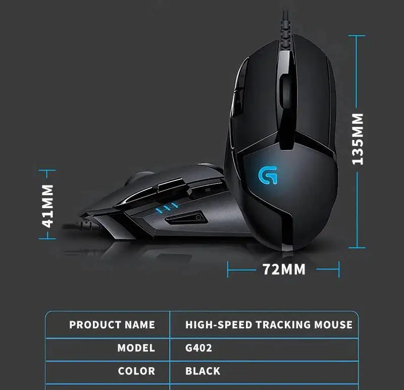 Rato Gaming com Fios Logitech G402, Processador ARM de 32-Bit, 8 Botões, 500 IPS, Antiderrapante, para Sessões de Gaming e Trabalho Durante Todo o Dia