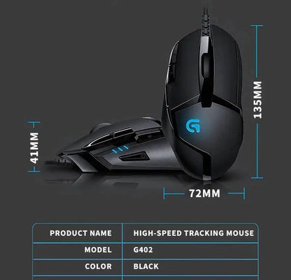 Rato Gaming com Fios Logitech G402, Processador ARM de 32-Bit, 8 Botões, 500 IPS, Antiderrapante, para Sessões de Gaming e Trabalho Durante Todo o Dia