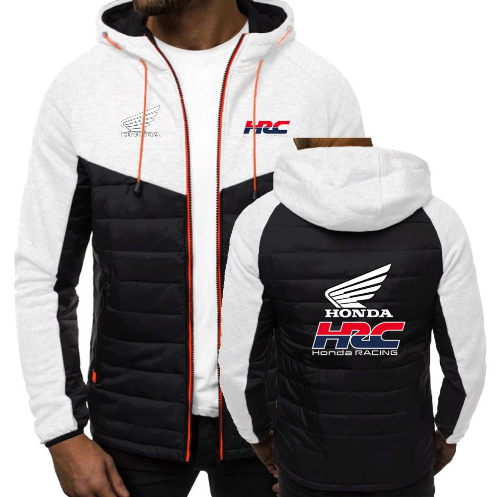 Produit gaming premium Fraquane, nouvelle génération, équipement gamer : 2025 Spring And Autumn Comfortable Jacket Slim Coat Men's New Seven-color Cotton-padded Honda racing Print Patchwork Hoodies