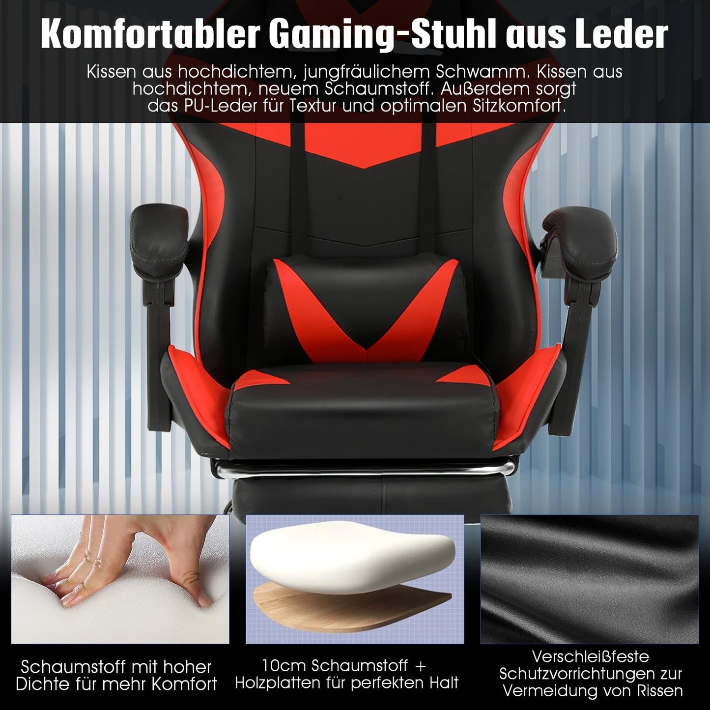 Ergonomic Gaming Chair Racing Chef Armchair Height Adjustable Office Chair Computer Chair with Armrests Headrests Up to 150KG