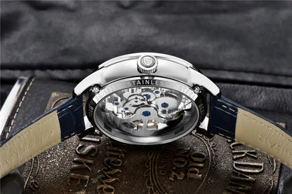 PAGANI DESIGN Új, csontvázszerkezetű férfi mechanikus karórák – csúcsminőségű luxus automata karórák férfiaknak, kék bőr szíjjal, vízálló karóra férfiaknak