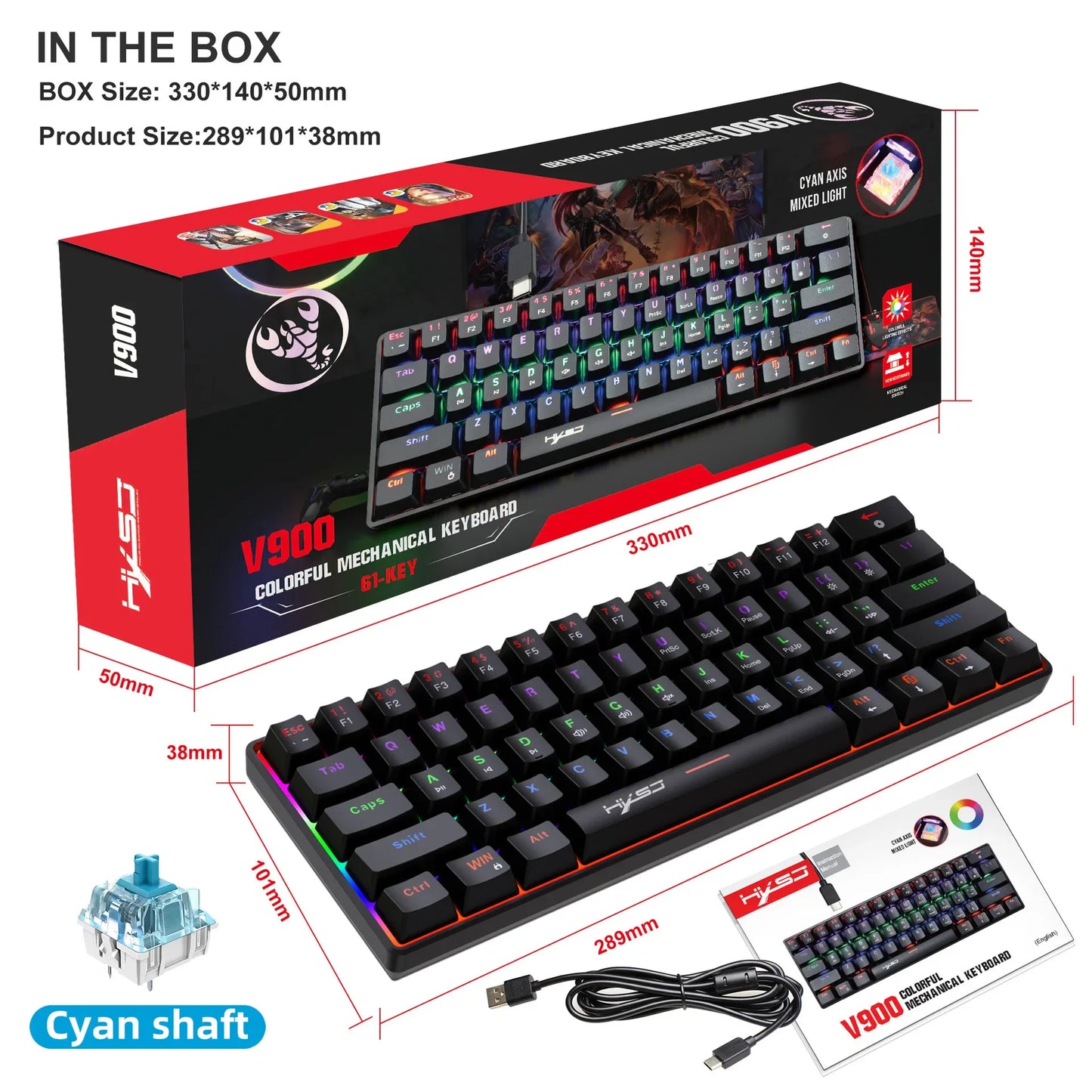 Mechanical Keyboard 61 Keys Colorful Wired USB Keyboards Gamer Gaming 60% Backlit Computer Key Board PC Teclado Ergonomic Office