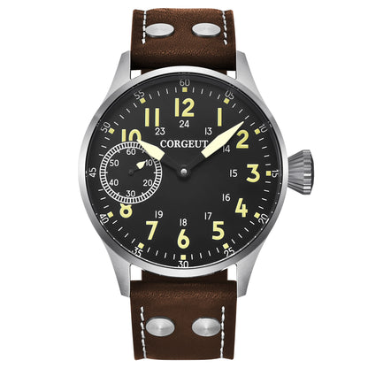Corgeut Seagull ST3600 17 Jewelry 44mm Mechanical Watch Hand Wound Sapphire waterproof Watch Sports Leather Luxury 6497 Watch