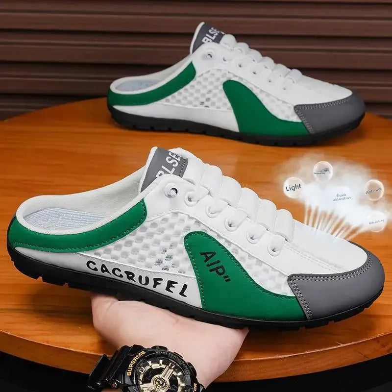 Men's Slip-On Lace-Up Casual Sports Shoes Breathable Mesh Unisex Spring Autumn Season Low Cut Flat Footwear Quick Easy Wear