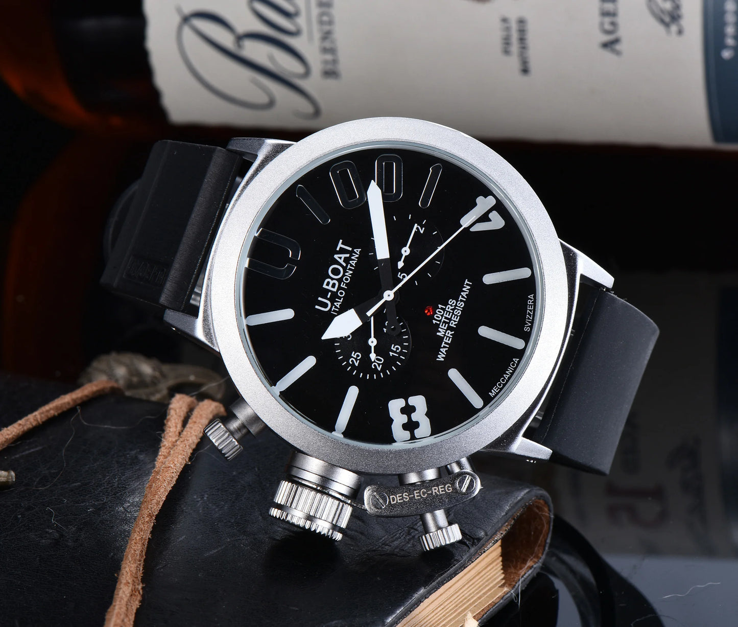 U-Boat Classico 1001 Style Men's Watch Big Dial Stainless Steel Case Rubber Band Luminous Waterproof 1001M Sports Wristwatch