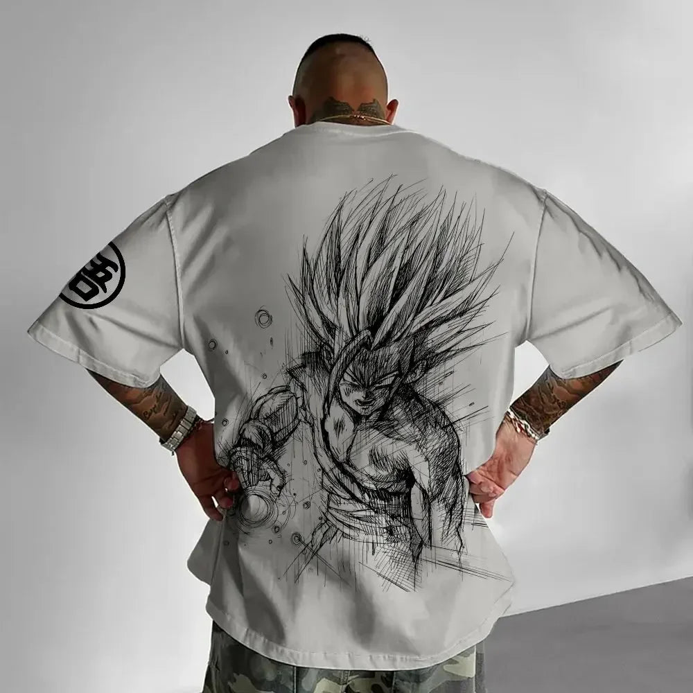 Dragon Ball Animation T-Shirt Men's Summer New Double-Sided Printing Loose Casual Harajuku Trendy Short Sleeve Parent-child Top