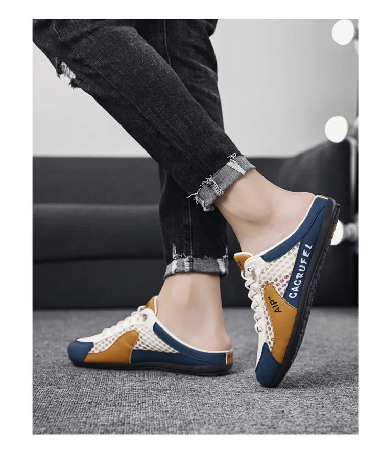 Men's Slip-On Lace-Up Casual Sports Shoes Breathable Mesh Unisex Spring Autumn Season Low Cut Flat Footwear Quick Easy Wear