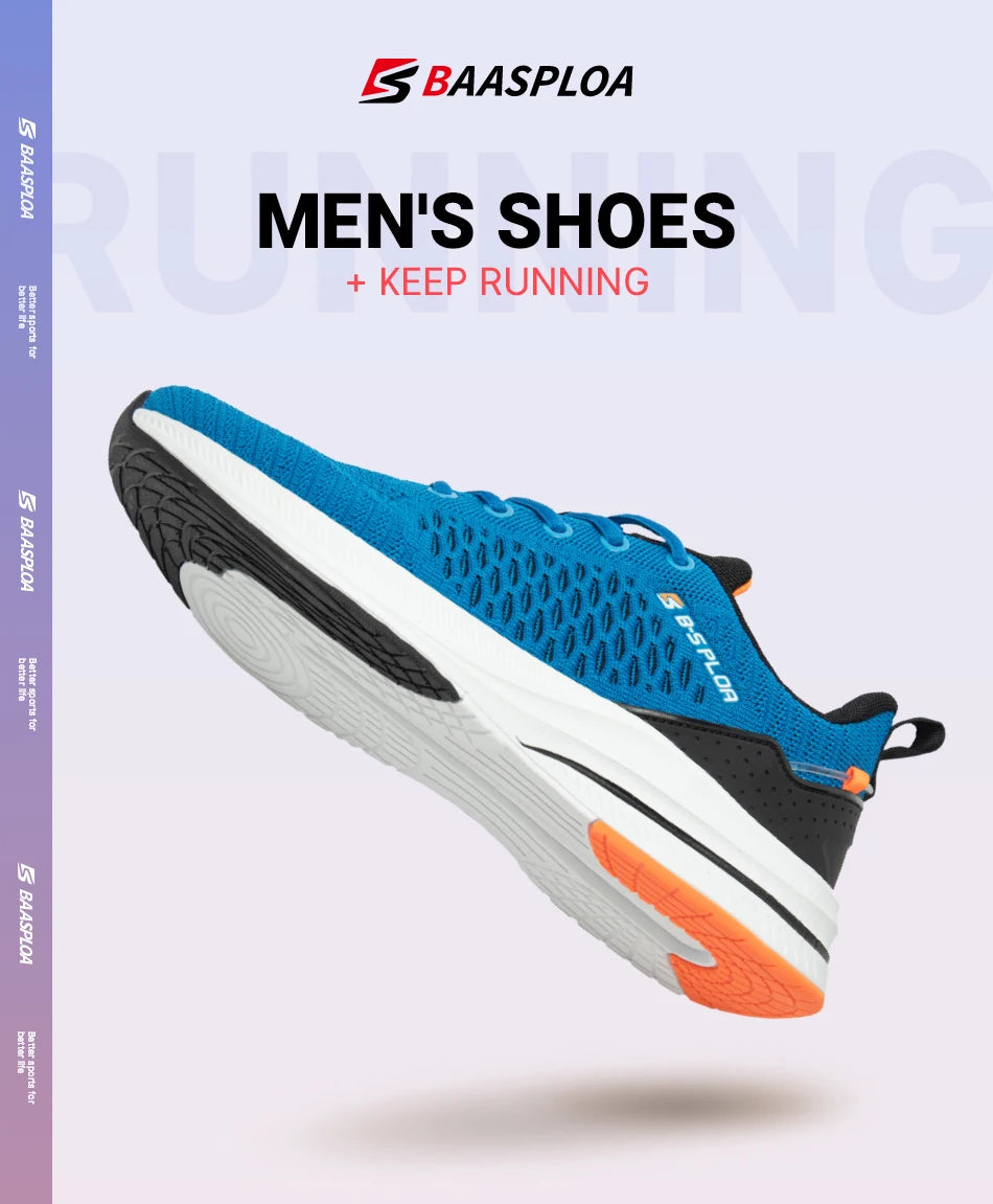 Baasploa Men Running Shoes New Breathable Mesh Sport Sneakers Plus Size 41-48 Male Classic Casual shoes Non-slip Outdoor Comfort