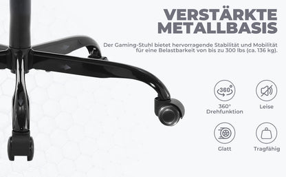 Cadeira Gaming WOTSTA com Apoio para Pés, Cadeira Gamer Ergonómica com Almofada Lombar, Apoio de Cabeça e Altura Ajustável para Computador
