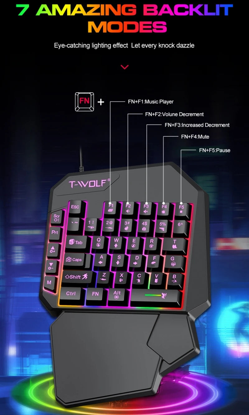 Gamer Kit Mobile Gaming Keyboard Mouse Mobile Games Converter 3 In 1 Combo One Hand Keyboard for PUBG Mobile Games TF900