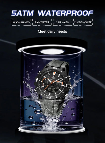 NAVIFORCE Men's Watch Dual Display 50M Waterproof Countdown Chronograph Alarm Clock Male Fashionable Sports Wristwatch NF7135