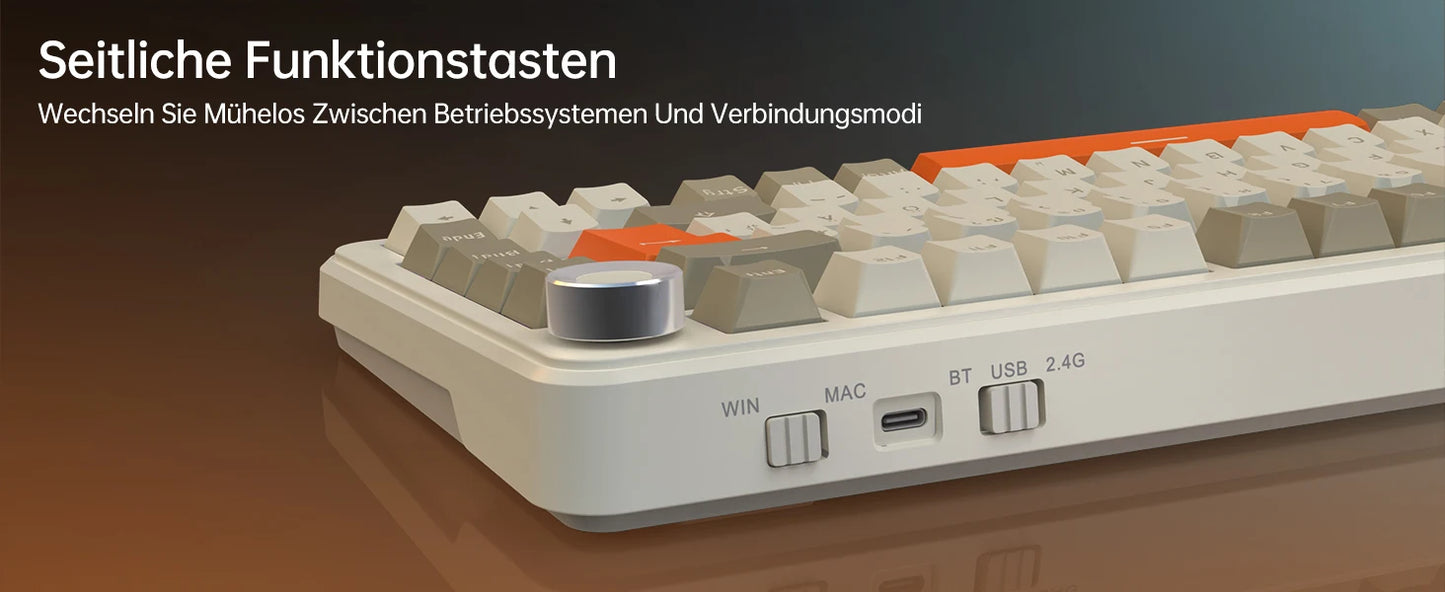 German Version Ajazz Ak820 Gaming Mechanical Keyboard, German Keyboard, ISO-DE Layout Qwertz Hot-Swappable Volume Knob, Holiday Gift