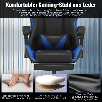 Gaming Massage Chair, Computer Chair + Footrest and Lumbar Support, Height Adjustable Gaming Chair + 360°-Swivel Seat + Headrest
