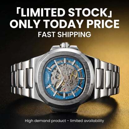 LONGLUX Men automatic mechanical watch luxury watches waterproof skeleton business cheap wholesale stainless steel gift watch