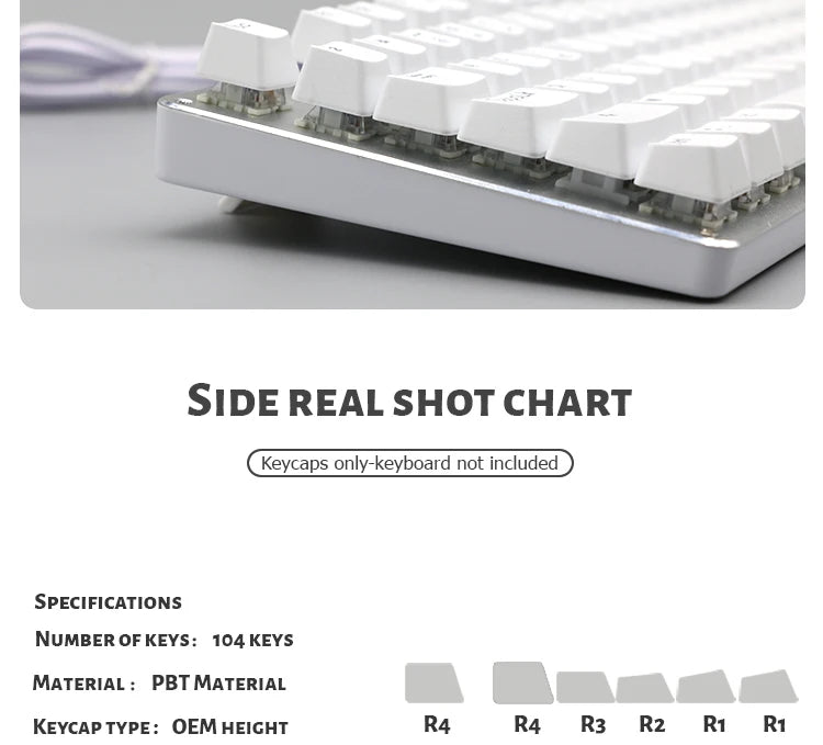104 Teclas Keycaps Retroiluminadas Coreano Francês Russo Espanhol Alemão para Teclado Mecânico com Switch MX, Perfil OEM, Teclas ABS DIY