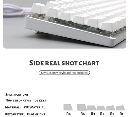 104 Teclas Keycaps Retroiluminadas Coreano Francês Russo Espanhol Alemão para Teclado Mecânico com Switch MX, Perfil OEM, Teclas ABS DIY