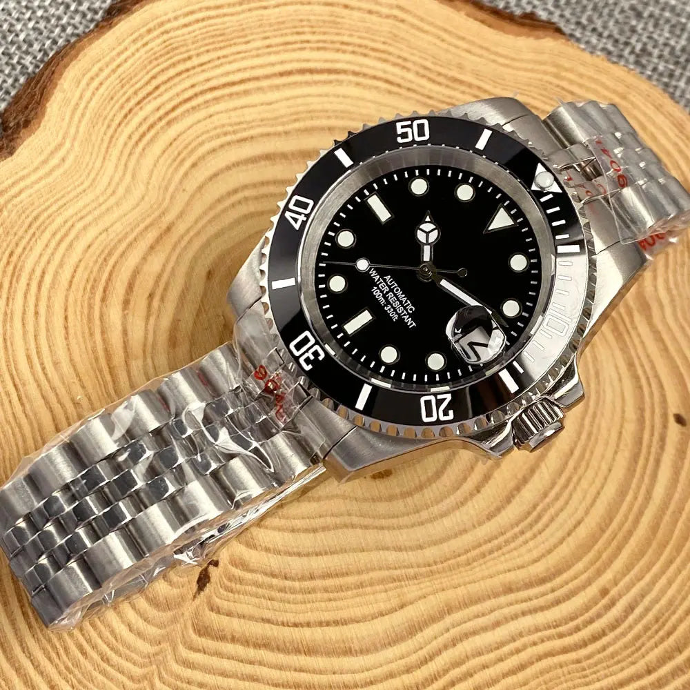 Relógio de Homem Automático Miyota8215 Impermeável 200m, Relógio de Mergulho 40mm com Movimento Mecânico, Luminoso, Bracelete Jubilee e Fecho Glide Lock