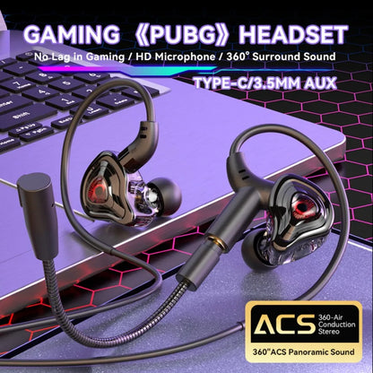 3.5mm/Type-C/USB E-sports Gaming Headset 360° Surround Sound, HiFi Stereo Wired Headphone in-ear dual Mic, PUBG Gaming Earphone