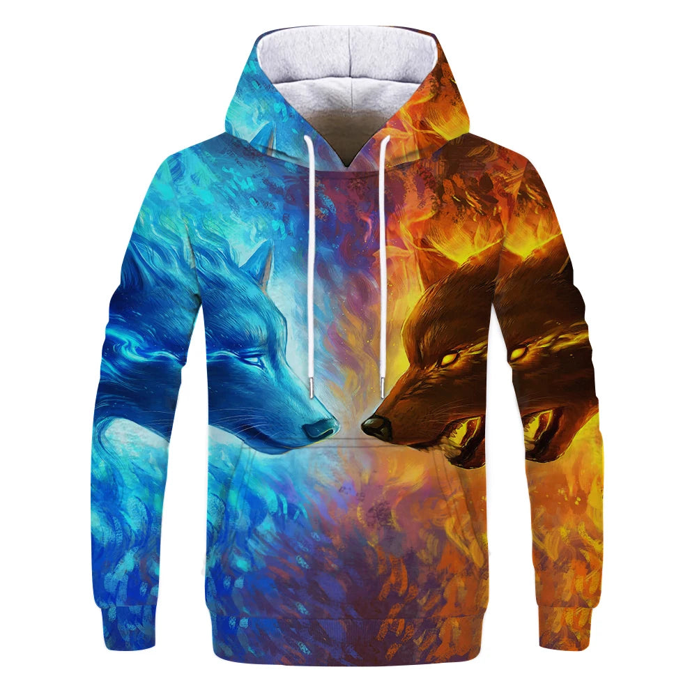 New Fashion Animal 3D Printed Hoodie Men and Women Personalized Design Sweatshirt Snow Double Wolf Harajuku Oversized Hoodie