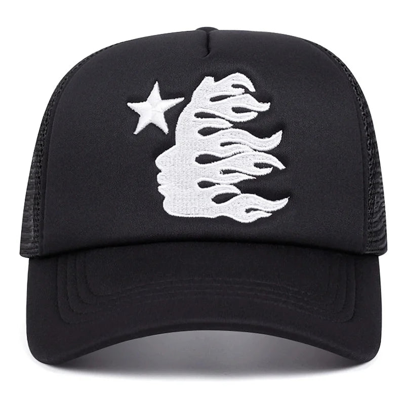 Summer Embroidered Side Face Pentagram Men's and Women's Baseball Hats Outdoor Breathable Sunshade Mesh Hats Truck Driver Hats