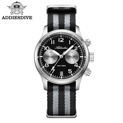 ADDIESDIVE 2025 New Panda Eye Men's Watches Retro Luxury VK64 Quartz Watch Sport Chronograph 100M Waterproof Luminous