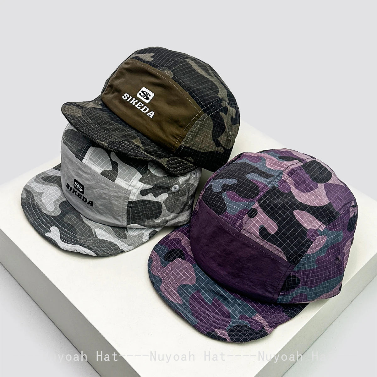 Unisex CAMO brzo sušeće vezene bejzbol kape s kapuljačom, s blokovima boja, prozračne, personalizirane, s izbočenim vrhom, višenamjenske
