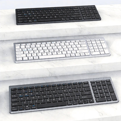 Teclado Sem Fios Bluetooth 5.0&3.0&2.4G FN+1/2/3 Dual-Mode 350mAh Ultra Fino para Portátil, PC, TV, iPad, Macbook e Android