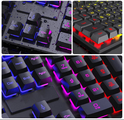 Conjunto de teclado com fios de 104 teclas com retroiluminação RGB e efeito de respiração, teclado gaming ergonómico e rato para computador, portátil, gamer e escritório