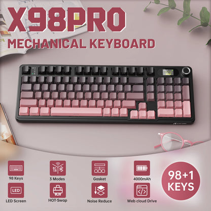 ATTACK SHARK X98PRO Tri-mode Gasket Mechanical Keyboard with TFT Screen & Knob, 99 Keys Layout, 5-Layer Foams, Hot-Swap, RGB
