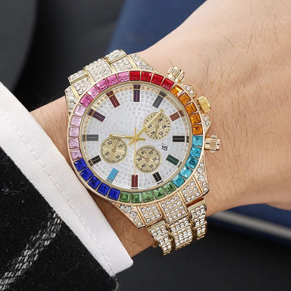 UTHAI BK114 Fashionable Man Watch, Colored Diamond Calendar, Inlaid Diamond Quartz Watch, Luxury Clock Gift Watches for Man