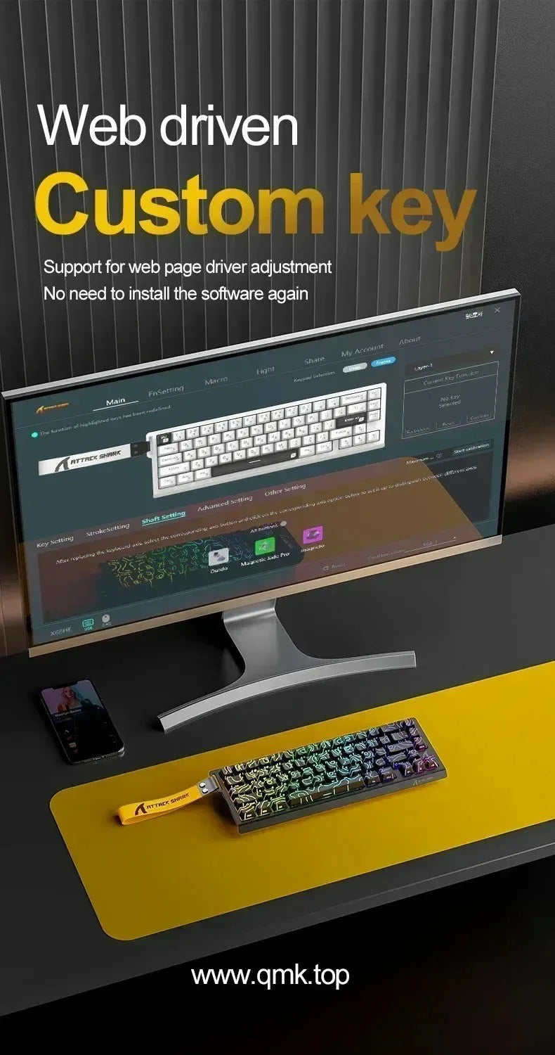 Attack Shark X68 HE Gaming Keyboard Magnetic Mechanical Wired for Pro Gaming 0.01mm Rapid Trigger 8000Hz 128K Rate