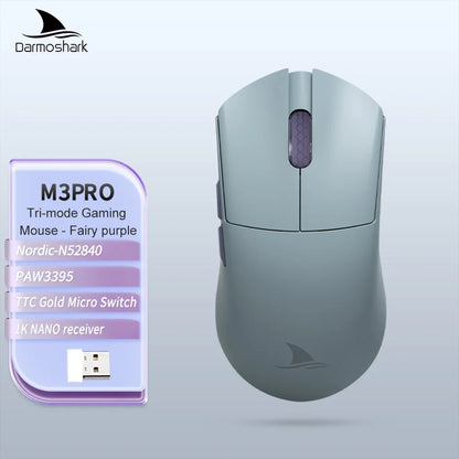 Darmoshark M3Pro Gaming-Maus 2.4G BT kabellos Tri-Mode PAW3395 Sensor N52840 26000DPI für große Hände mit Makro-Treiber – Maus für Gaming