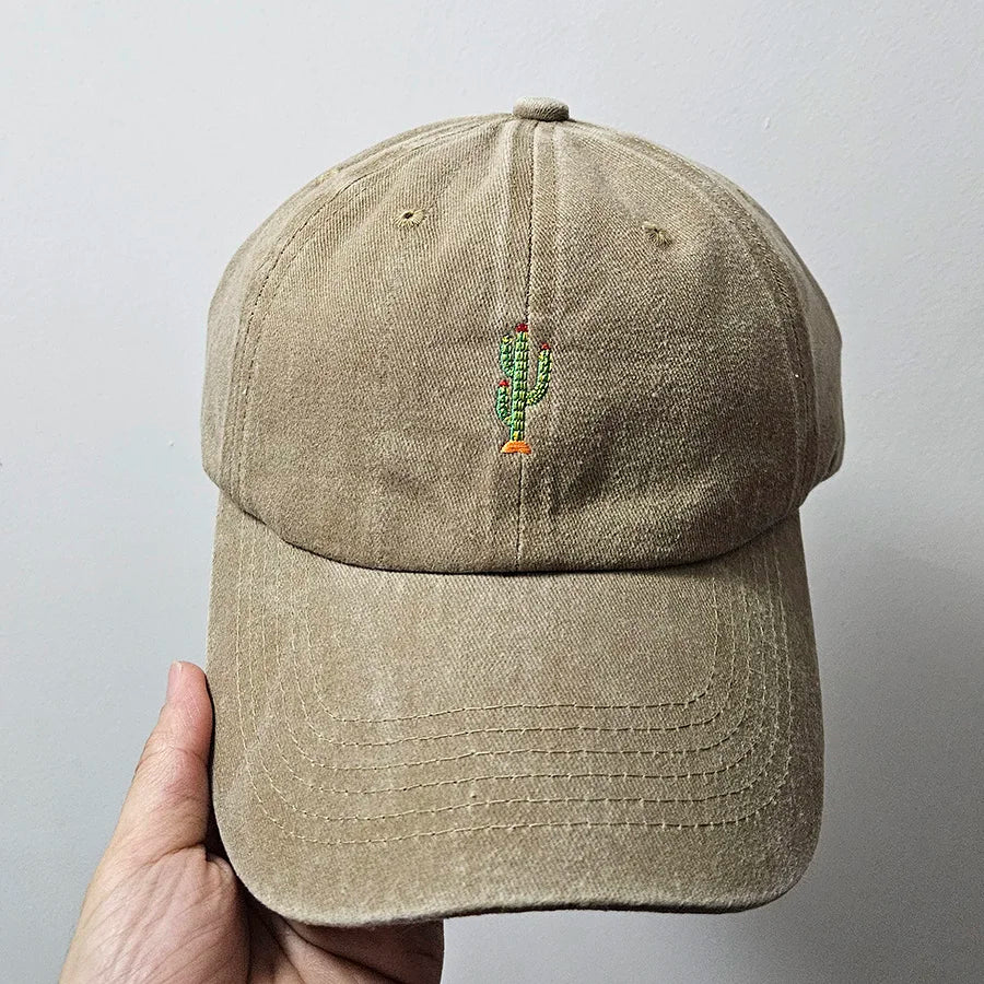 Casquette de baseball vintage souple avec broderie « Mini Cactus » pour homme et femme, effet délavé, pour le sport, la pêche, papa, visière, été, automne, casquette à visière