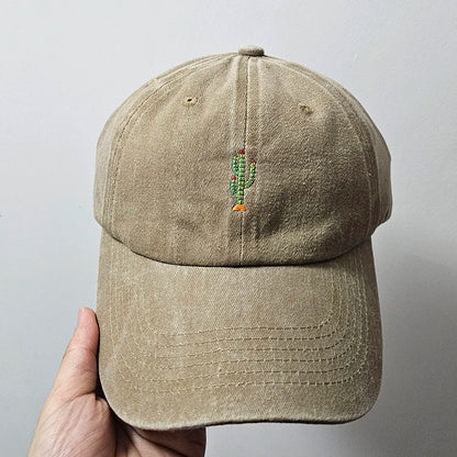 Casquette de baseball vintage souple avec broderie « Mini Cactus » pour homme et femme, effet délavé, pour le sport, la pêche, papa, visière, été, automne, casquette à visière